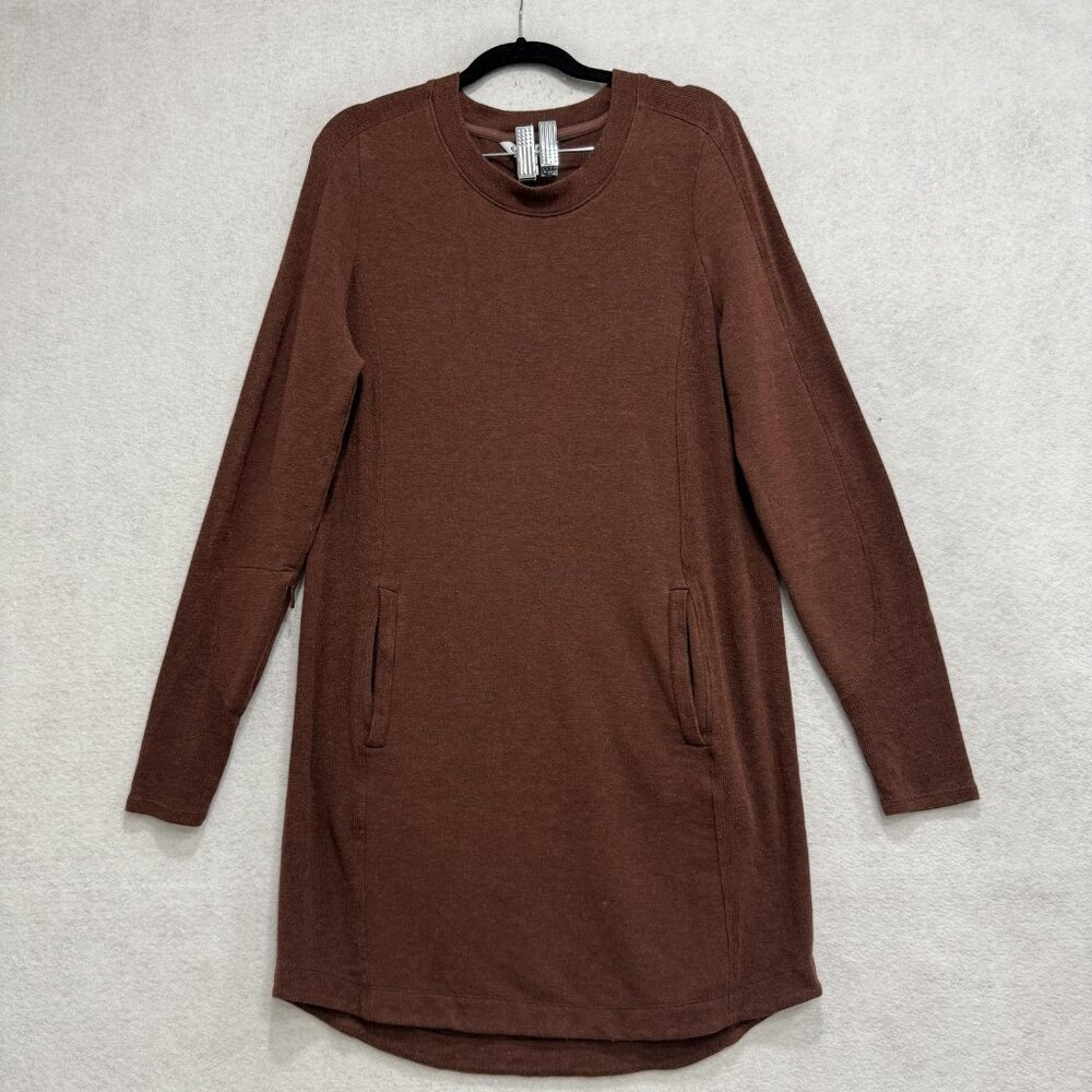 Athleta Balance Sweater Dress Womens Medium Brown Wool Blend Long Sleeve Pockets